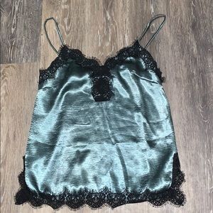 beautiful Icy blue tank top with black lace trim